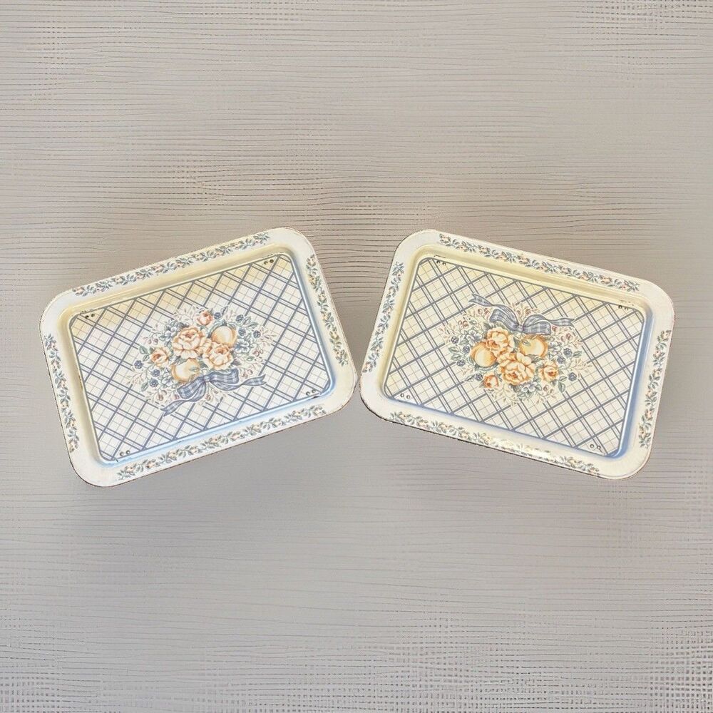 1990 CHD Floral Metal Lap Bed Trays Foldable Legs 17x12x6 Set Of 2 Rough Vintage